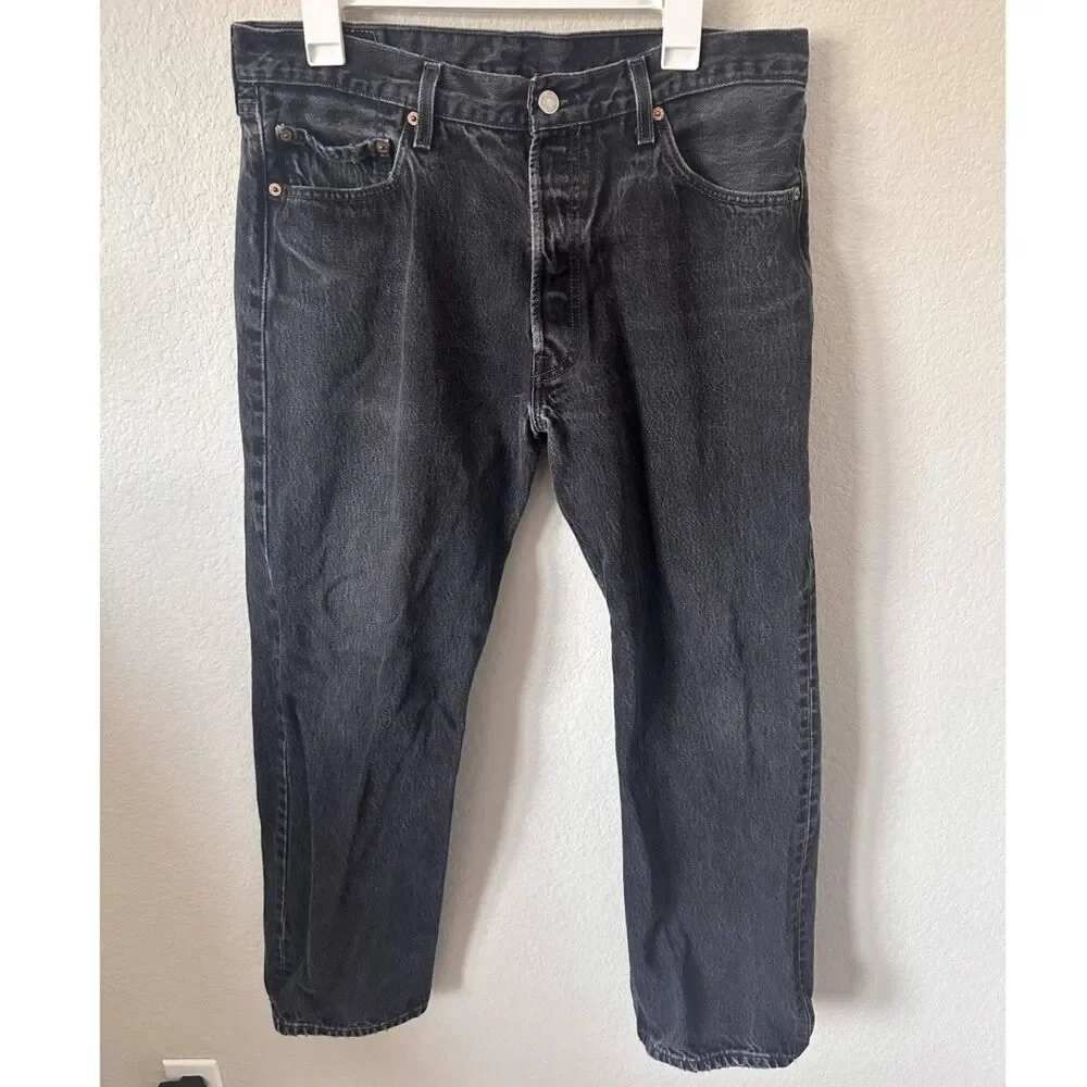 Vintage 2003 Levis 501 0660 Faded Black Jeans Mens 36x30 Straight Leg Y2K Denim